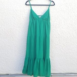 Old Navy green spaghetti strap empire waist tiered midi dress